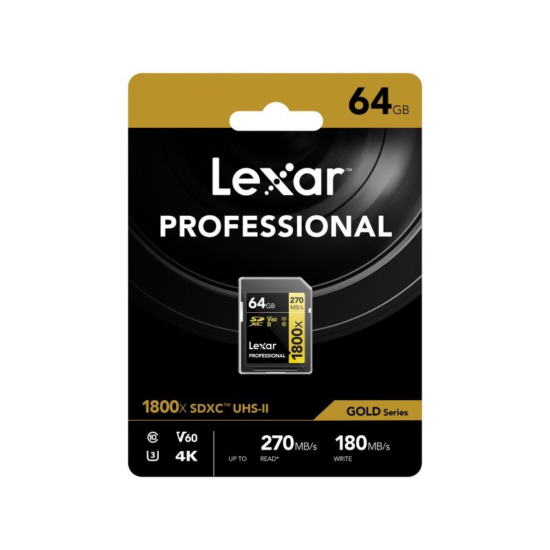 Lexar Professional 1800X SDXC UHS-II SD Card (LSD1800064G-BNNNG - Capacity: 64GB)