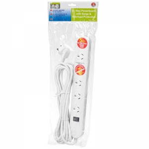 Mort Bay 6-Way Powerboard with Surge & Overload Protection (5m Cord)