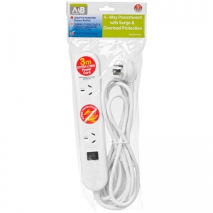 Mort Bay 4-Way Powerboard with Surge & Overload Protection (3m Cord)