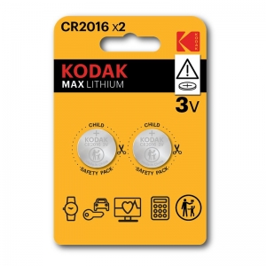 Kodak Batteries Max lithium CR2016 battery 3V 2 pack child safety blister