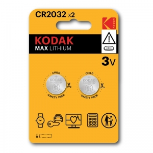 Kodak Batteries Max lithium CR2032 battery 3V 2 pack child safety blister