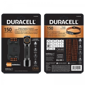 Duracell 150 Lumen Right Angled Compact Aluminum LED Flashlight + Headlamp
