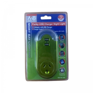 Mort Bay Plug-Through LED Night Light with 2 x USB Chargers - Green
