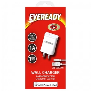Eveready Wall Charger 1A with iPhone (Lightning) Cable White