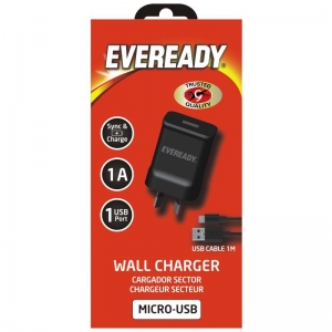 Eveready Wall Charger 1A with Micro-USB Cable Black