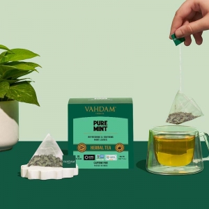 Vahdam Herbal Pure Mint Pyramid Tea Bags 15 Pack
