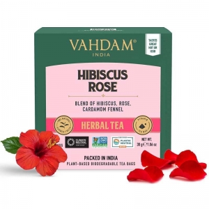 Vahdam Herbal Hibiscus Rose Pyramid Tea Bags 15 Pack