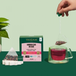 Vahdam Herbal Hibiscus Rose Pyramid Tea Bags 15 Pack
