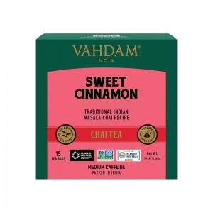 Vahdam Chai Sweet Cinamon Pyramid Tea Bags 15 Pack