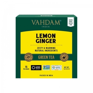 Vahdam Green Lemon Ginger Pyramid Tea Bags 15 Pack