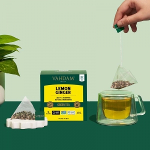 Vahdam Green Lemon Ginger Pyramid Tea Bags 15 Pack